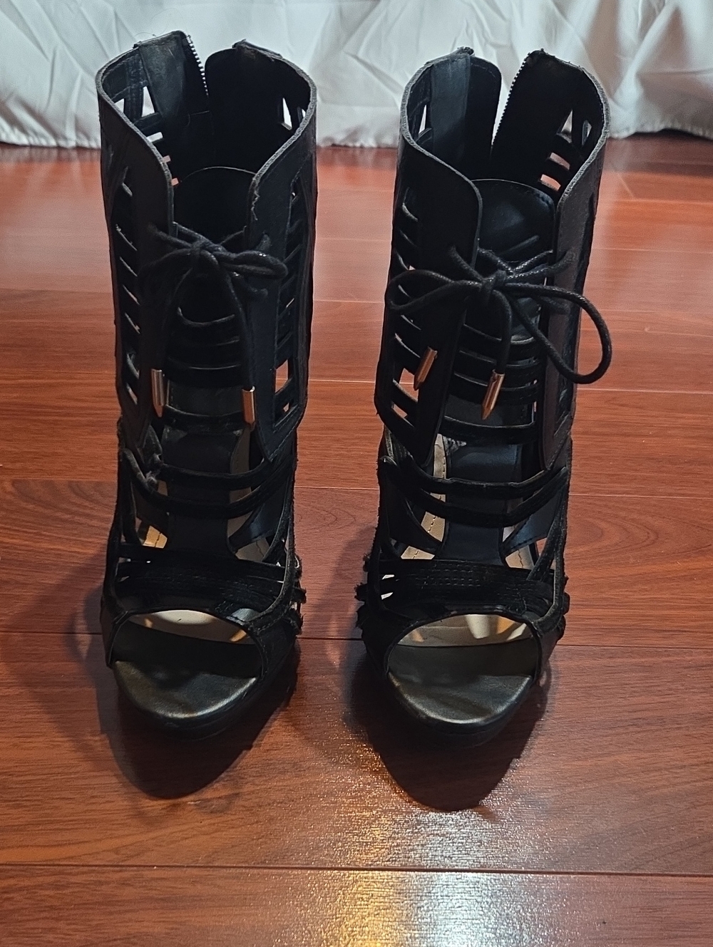 Shoe Dazzle Black Cutout Lace-Up High Heel Sandals